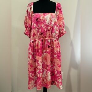 Lane Bryant 22 Floral Pink and Red Dress Knee Length 750